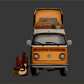 Orange Classic Van Interior With Open Doors Red Seats And Guitar 3d model