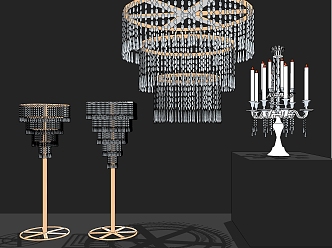 Light Luxury Lamps Combination Crystal Chandelier Table Lamp Floor Lamp 3d model