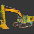Large Yellow Tracked Construction Excavator With Front Bucket And Cab