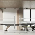 Modern Office Interior With Glass Partition Long Table Office Chairs And Large Windows