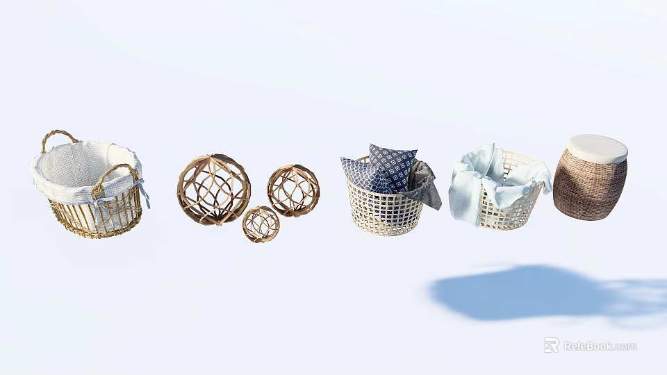 Woven Storage Baskets with Different Sizes and Styles for Home Organization Use 3d model 
