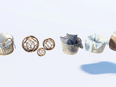 Woven Storage Baskets with Different Sizes and Styles for Home Organization Use 3d model