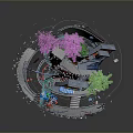 Abstract Miniature Landscape Inside Sphere with Colorful Buildings Trees and Roads