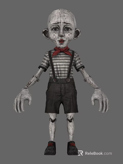Worn Looking Doll With Striped Shirt Red Bow Tie And Tattered Limbs 3d model 