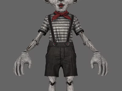 Worn Looking Doll With Striped Shirt Red Bow Tie And Tattered Limbs 3d model