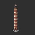 Garden Landscape Featuring Red And White Striped Lighthouse With Lantern Room And Base