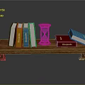 Wooden Tabletop Shelf Display with Colorful Books Hourglass and Red Box