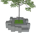Tree Pit With Grey Block Structure Surrounding Green Grass And Central Tree 3d model