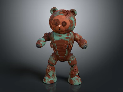 Steampunk Mechanical Bear Character With Gears Copper Verdigris And Weathered Texture 3d model
