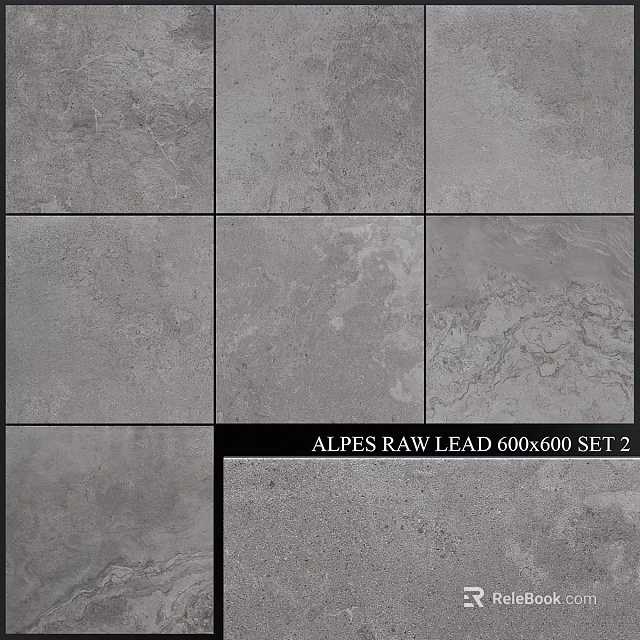 Alpes Raw Lead 600x600 Tile Set With Gray Textured Finish For Floors And Walls 3d model 