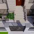 Tranquil Garden Landscape Featuring Bamboo Trees Stone Accents Paved Walkway And White Walls