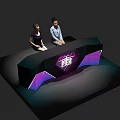 Modern Reception Desk With Purple Diamond Logo PEN Sign Staff Behind Illuminated Counter