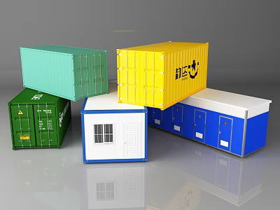Modular Container Buildings with Colorful Containers and Small House Structures 3d model