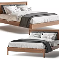Modern Wooden Frame Double Bed With White Bedding And Gray Throw 3d model