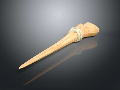 Handcrafted Wooden Weapon Featuring Sharp Pointed Tip And Rope Wrapped Handle 3d model