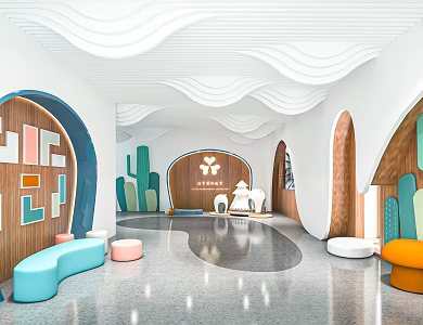 Modern Kindergarten Hall Reception Hall Rest Area Book Bar Reception Hall Entertainment Area 3d model