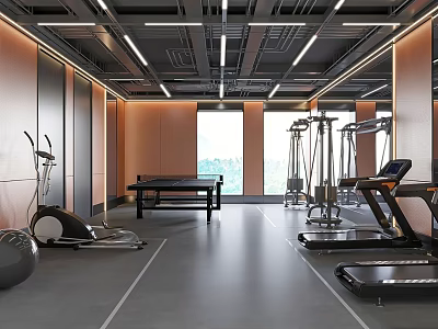 Modern Gym Interior With Various Fitness Equipment 3d model