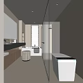 Modern Bathroom Interior Design With Glass Shower Bathtub Vanity Mirror And Window Blinds