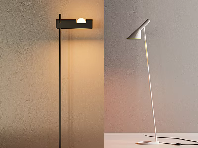 Modern Black And White Floor Lamps With Square Shade Tilted Head And Warm Light 3d model