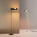 Modern Black And White Floor Lamps With Square Shade Tilted Head And Warm Light