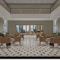 Modern Front Desk Reception Area With Marble Floor Sofa Seating Tables And Green Plants
