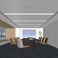 Modern Conference Room Interior Design With Long Table Comfortable Chairs Large Screen Windows And Lighting 3d model