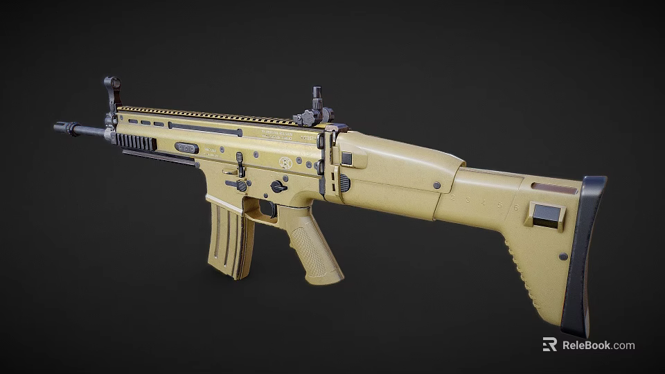 Modern Tan Tactical Assault Rifle With Magazine Barrel And Grip Design 3d model 