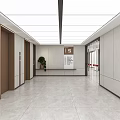 Modern Office Corridor Interior With Glass Partitions Indoor Plants Bright Lighting And Tile Flooring