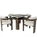Modern Multifunctional Table With Square Top And Four Padded Armrest Chairs 3d model