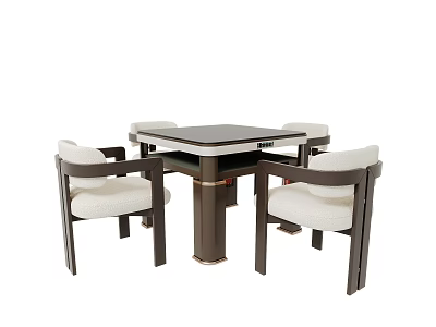 Modern Multifunctional Table With Square Top And Four Padded Armrest Chairs 3d model