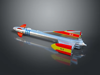 Silver Rocket Model With Red Yellow Wings XL5 Logo And Reflective Surface 3d model