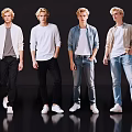 Four Young Men in Different Casual Styles Standing Together with White Shoes