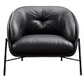 Black Leather Single Sofa With Tufted Seat And Metal Frame Legs