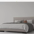 Modern Double Bed With Upholstered Headboard Neutral Bedding And Soft Blanket 3d model