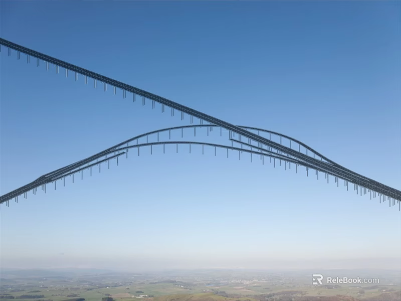 Road Infrastructure Steel Arch Bridge Structure With Blue Sky And Scenic View 3d model 