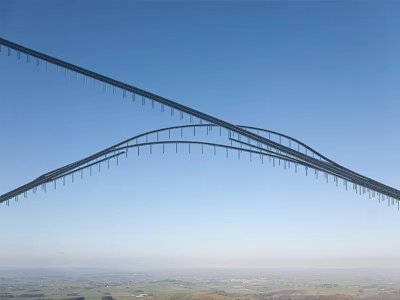 Road Infrastructure Steel Arch Bridge Structure With Blue Sky And Scenic View 3d model