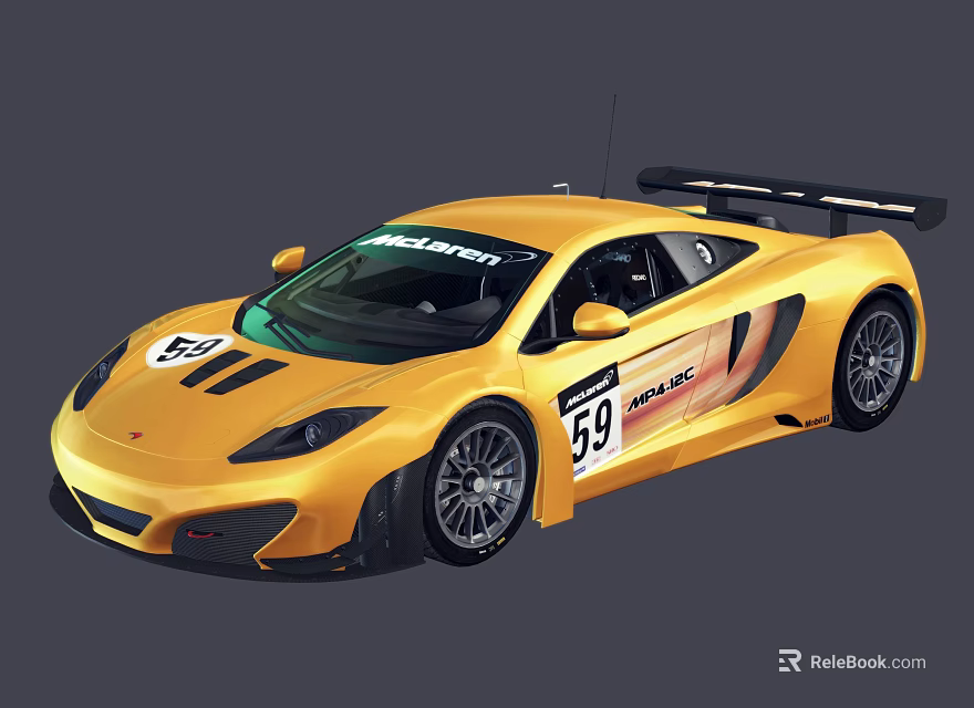 Yellow McLaren Race Car Featuring Number 59 And Aerodynamic Rear Wing Design 3d model 