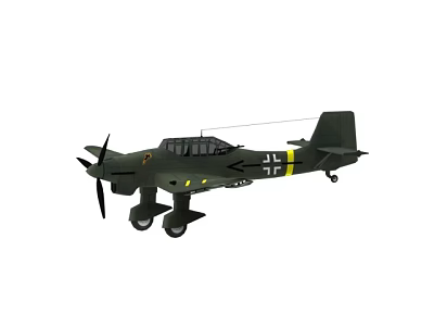 Vintage Green Fighter Aircraft With Propeller Black Cross Insignia And Yellow Stripe 3d model