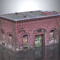 Detailed Red Brick Building Model Covered With Vines Green Roof And Graffiti Door