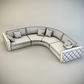 Modern Gray Leather Irregular Shaped Sofa With Quilted Pillows And Details