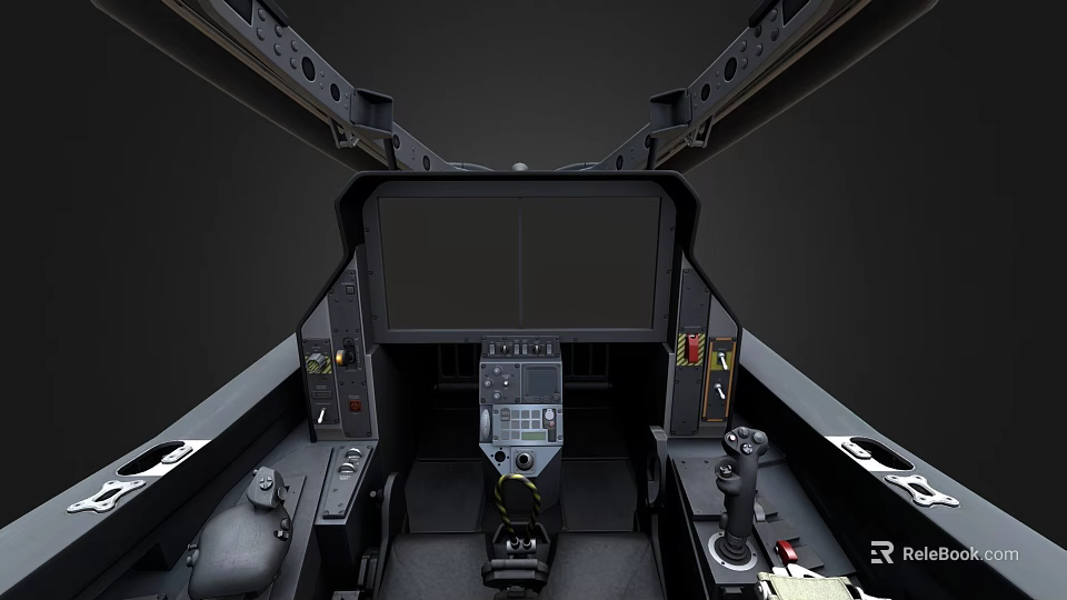Detailed Airplane Cockpit Interior with Flight Controls Dashboard Control Panel and Seats 3d model 