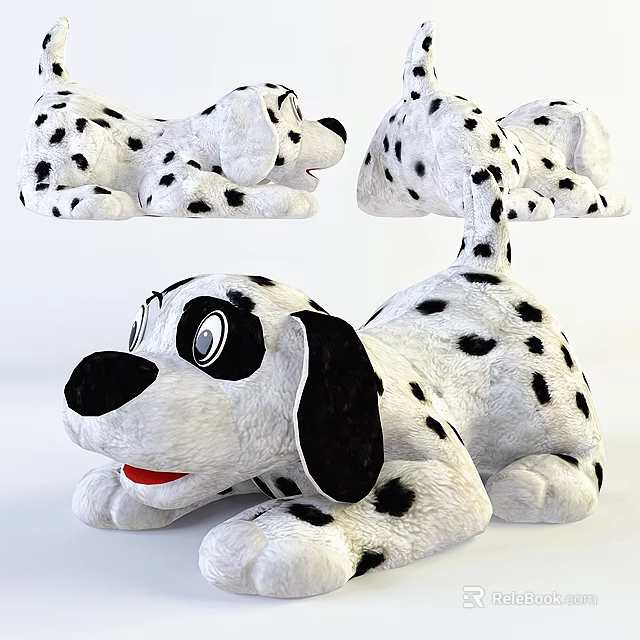 Cute Dalmatian Plush Toy With Black White Spots Soft Texture And Lying Posture 3d model 