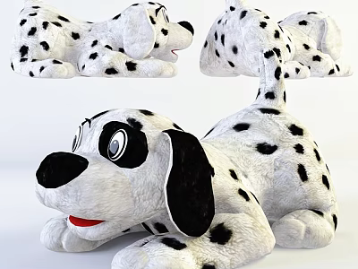 Cute Dalmatian Plush Toy With Black White Spots Soft Texture And Lying Posture 3d model