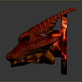 Red Dragon Head with Fiery Lava and Glowing Horns in Dark Background