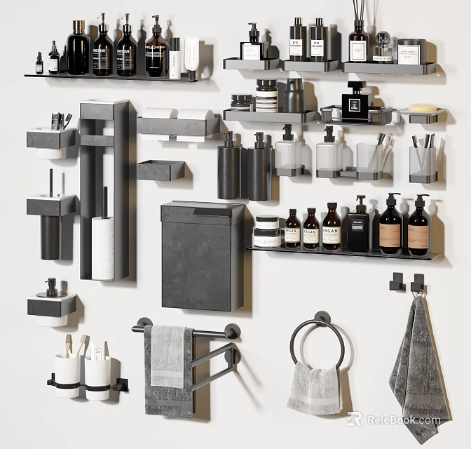 Modern Bathroom Accessories With Storage And Towel Holders 3d model