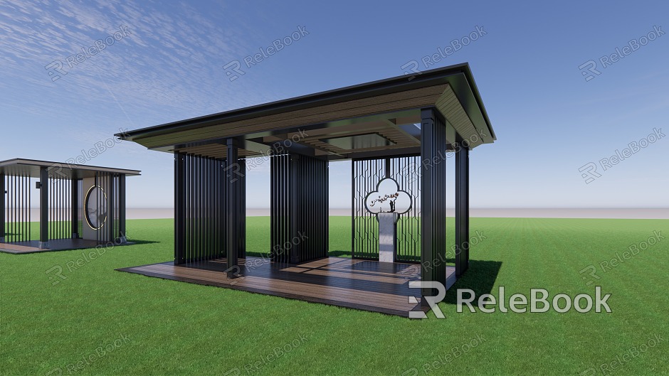 gazebo courtyard gazebo wood-plastic floor steel structure model