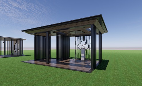 gazebo courtyard gazebo wood-plastic floor steel structure 3d model