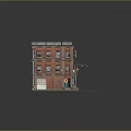 Detailed Red Brick Building Scene Featuring Street Corner Shop Sign Street Lamps Sidewalk Zebra Crossing