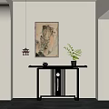 New Chinese Style Hallway End View Cabinet Hanging Painting Chandelier 3d model
