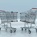 Two Metallic Shopping Carts With Wheels And Frame Display Indoor Scene